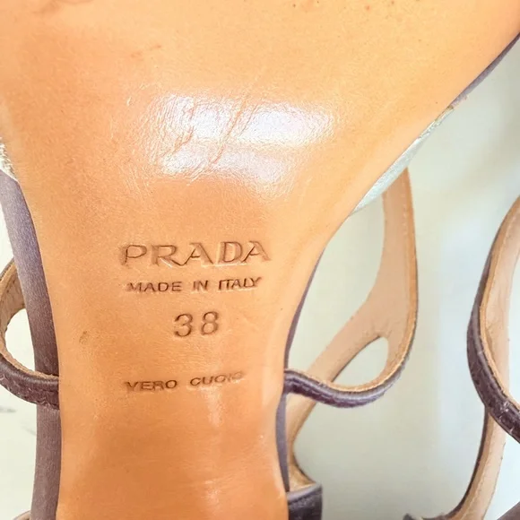 Prada Vintage Lilac Satin Snakeskin Trim Cutout Mary Jane T-Strap Heels EU38 - Picture 10 of 11